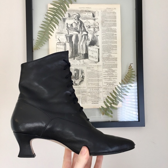 Vintage Shoes - Vtg witch Victorian lace up boots